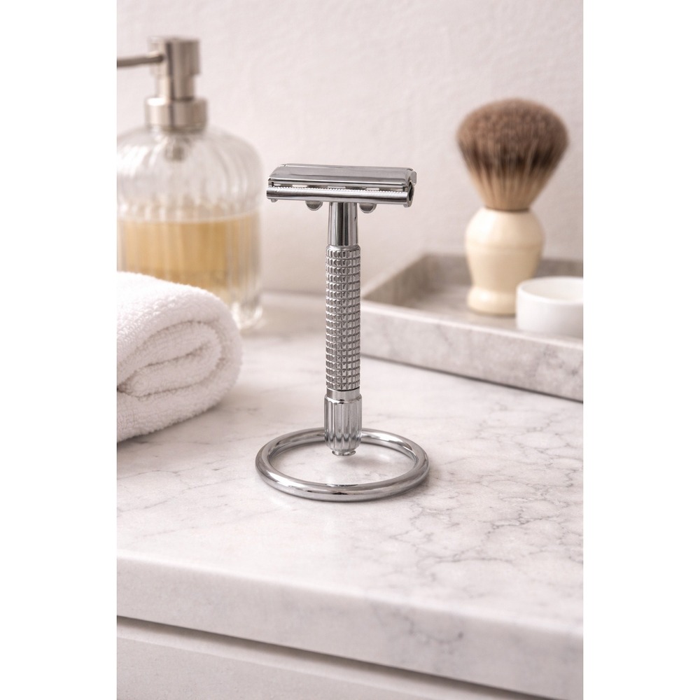 Van Der Hagen Safety Razor‎ with Stand Butterfly Open Chrome Double Edge Mens